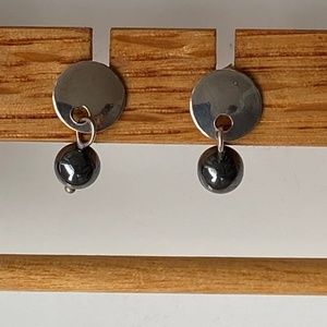 Sterling silver earrings with small black pearl